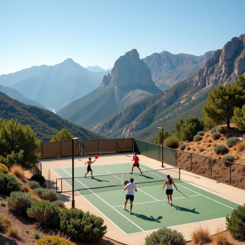 Padel Players Enjoying Mountain Views