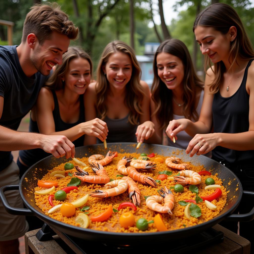 Preparing Paella in a Traditional Spanish Kitchen