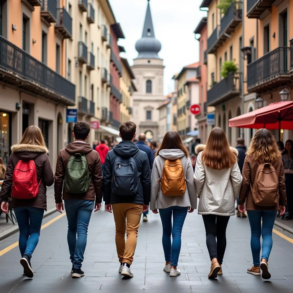 Students exploring Pamplona