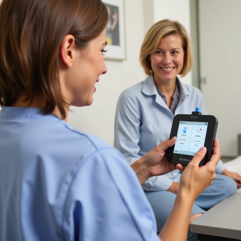 Patient confidently using Biotronik home monitor