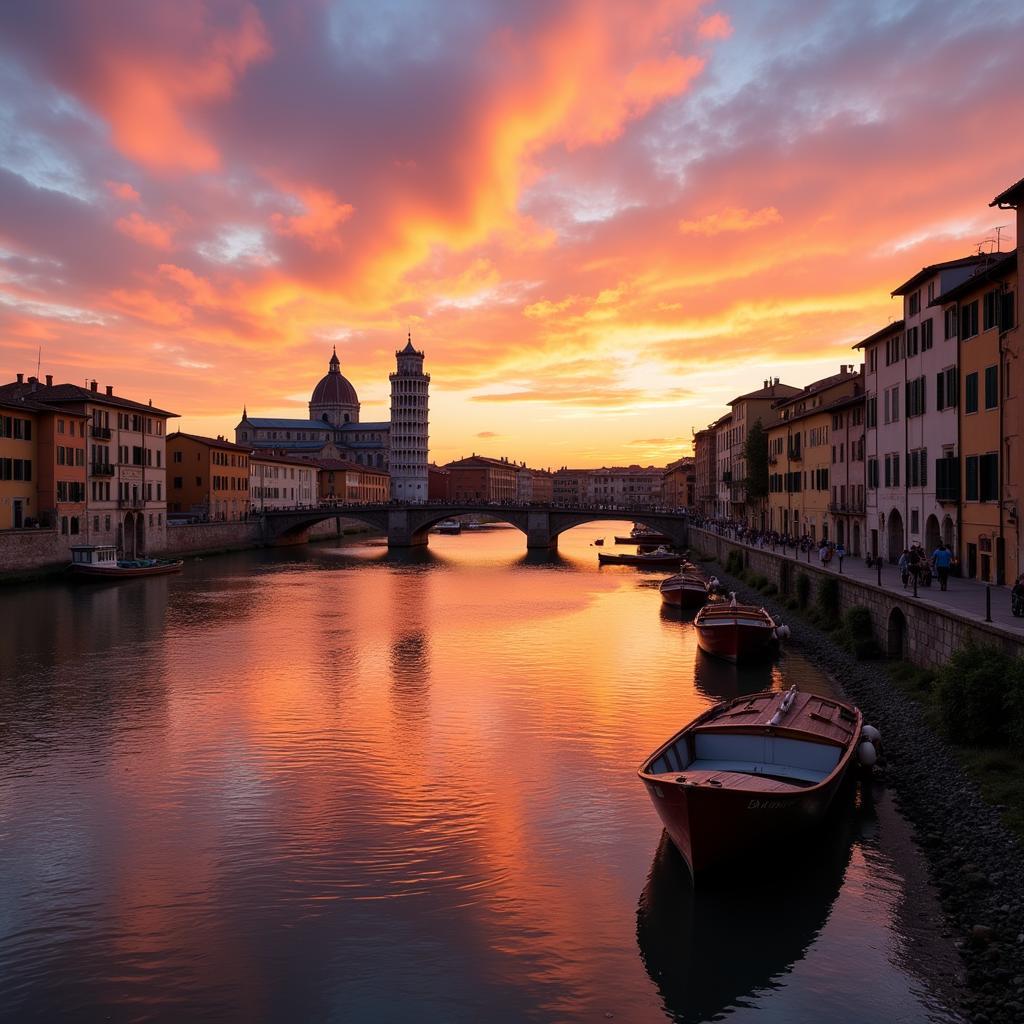 Enjoying the sunset over the Arno River in Pisa