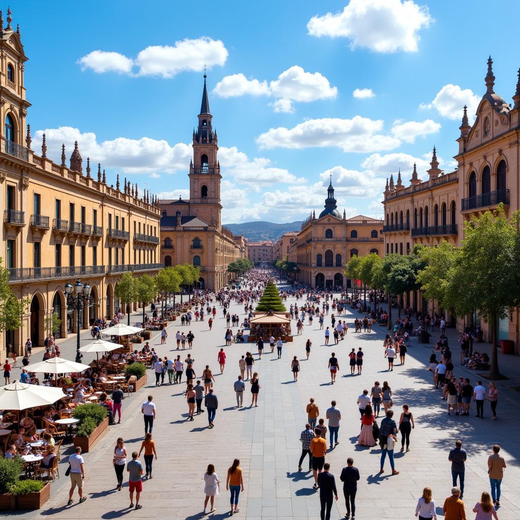 Bustling Plaza Mayor in Ciudad Real