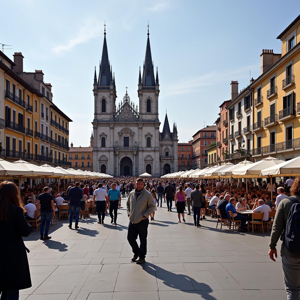 Tourists enjoying the Plaza Mayor