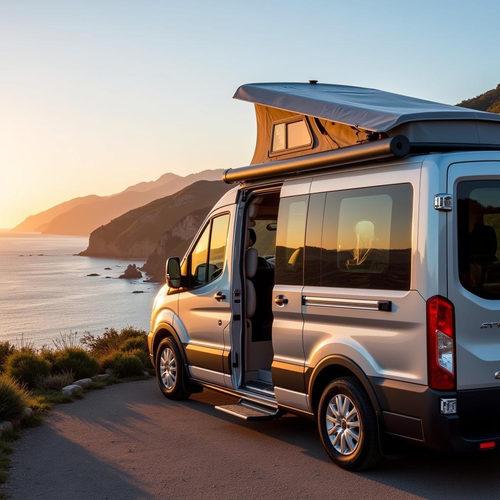 Pre-owned mobile home parked on a scenic Spanish coastline