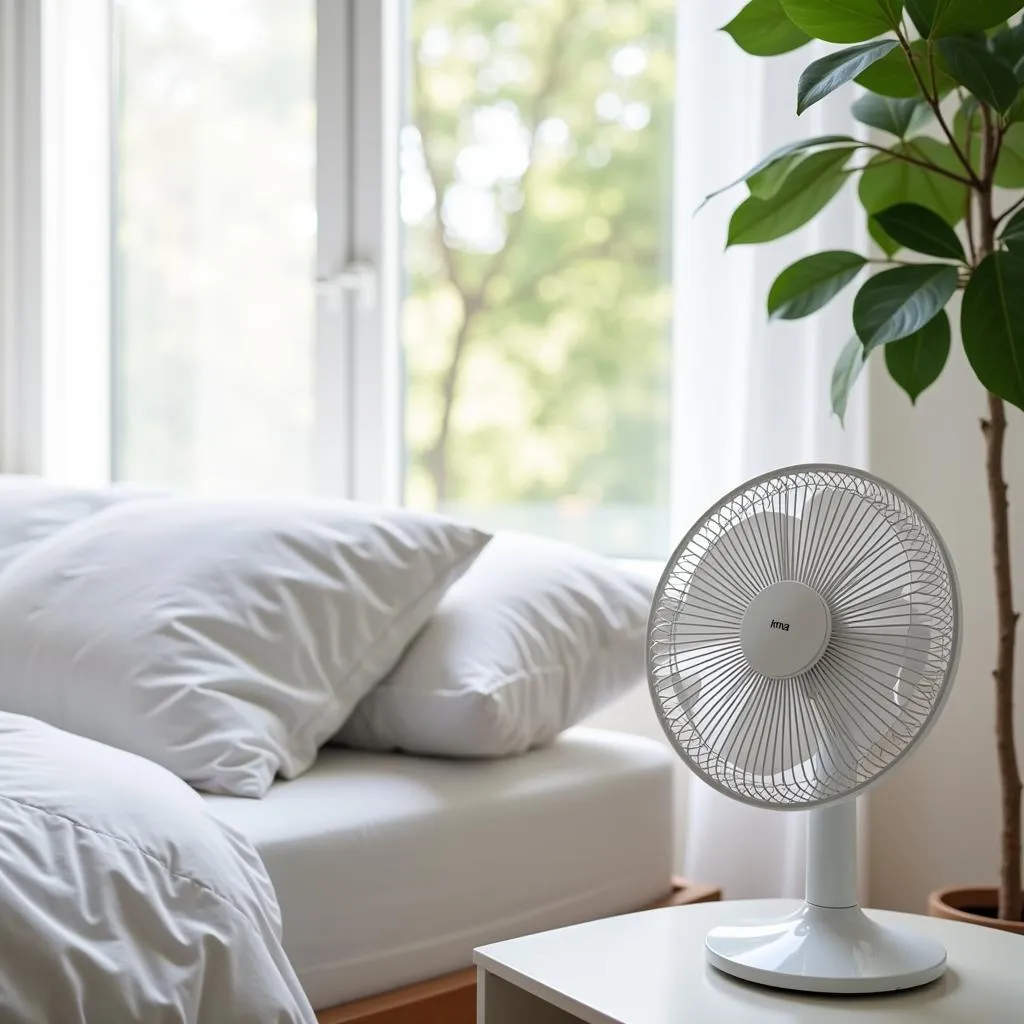 Modern bedroom with a Raydan Home Ventilador