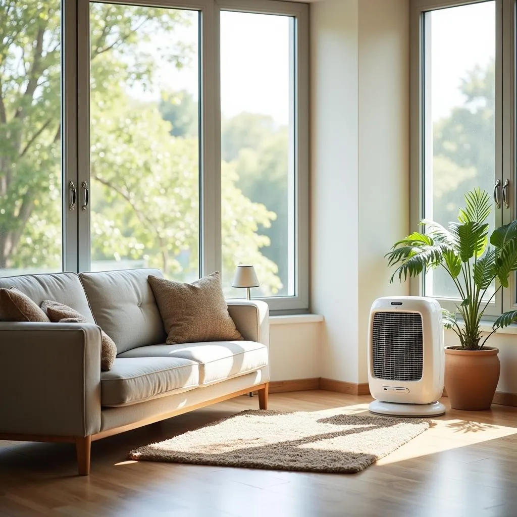 Spacious living room with a Raydan Home Ventilador