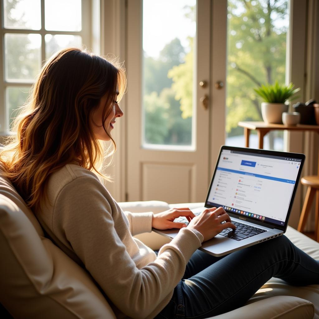 Person browsing Klast Home reviews on their laptop in a cozy setting