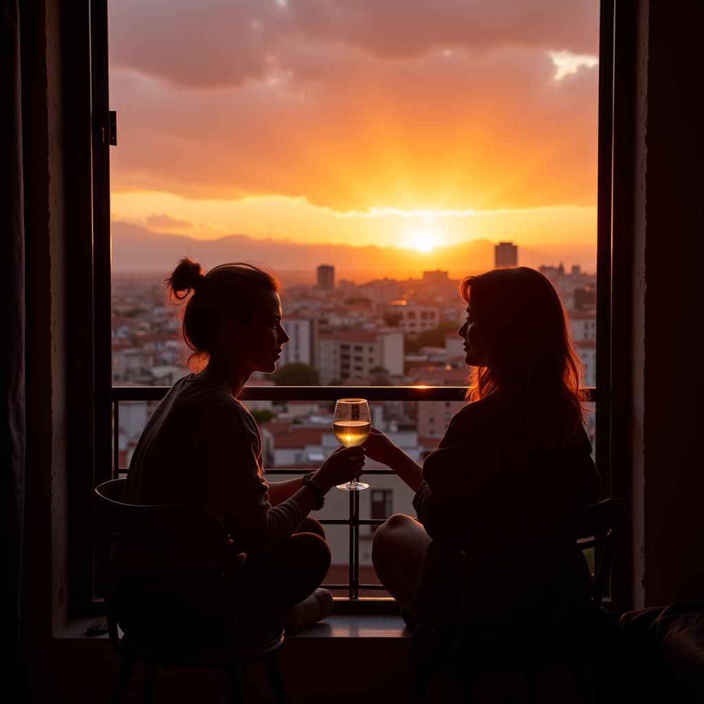 Enjoying the view from a studio apartment balcony