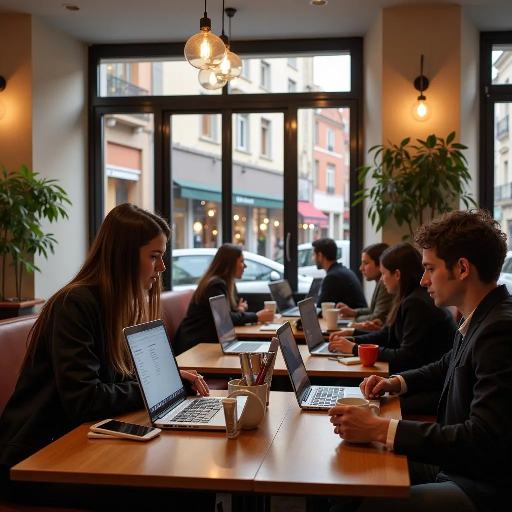 Remote worker in a Barcelona cafe