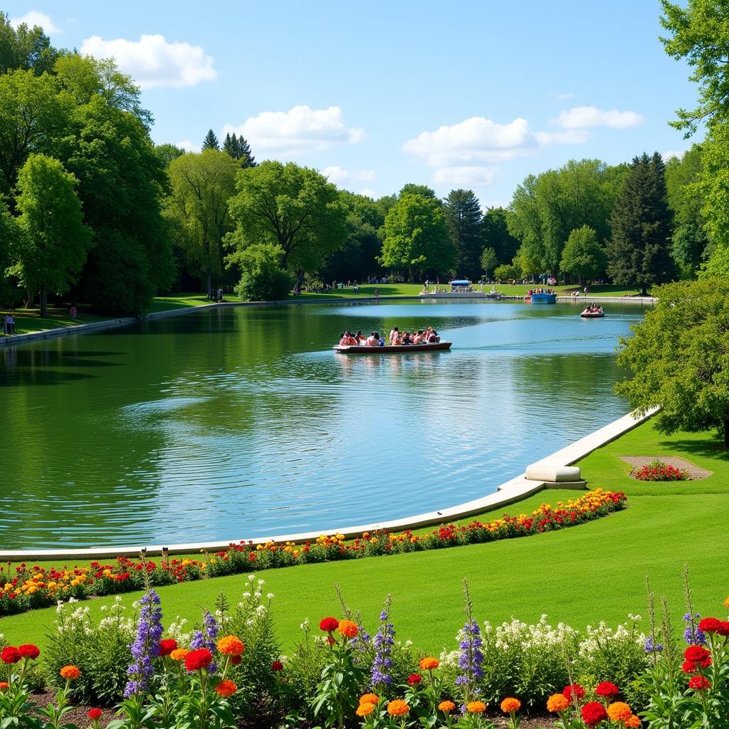 Peaceful scenery of Retiro Park in Madrid