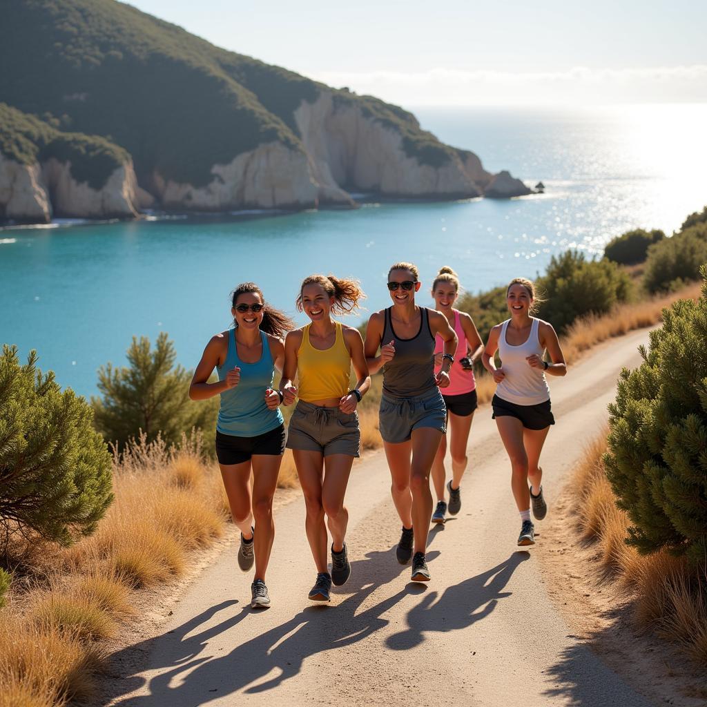 A group of runners enjoying a scenic run along the Spanish coast