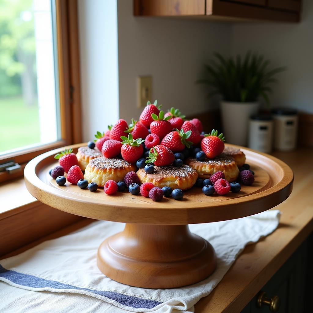 Rustic Wooden Cake Stand with Fresh Berries