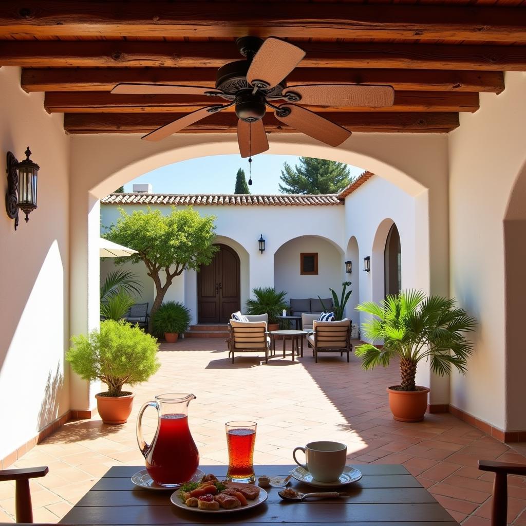 Rustic Ceiling Fan in Andalusian Courtyard