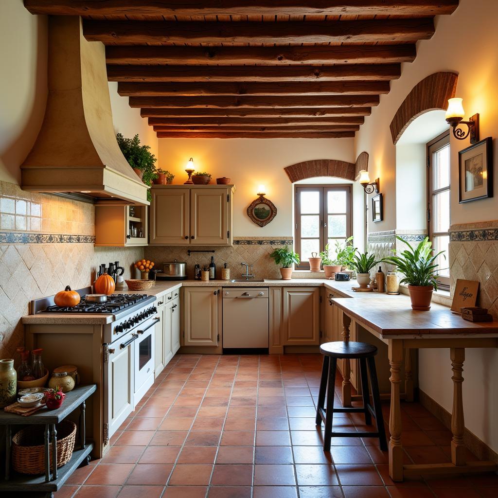 Rustic wooden beams in a Spanish kitchen