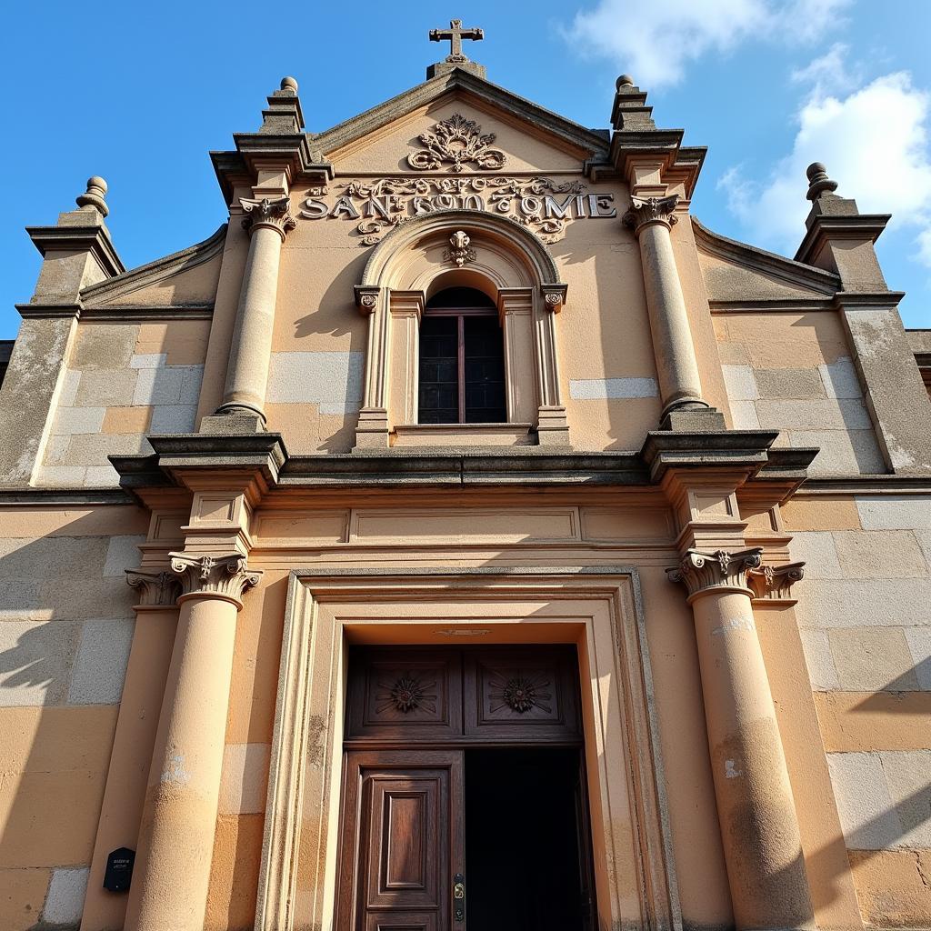 Intricate facade of a historic building in San Pedro