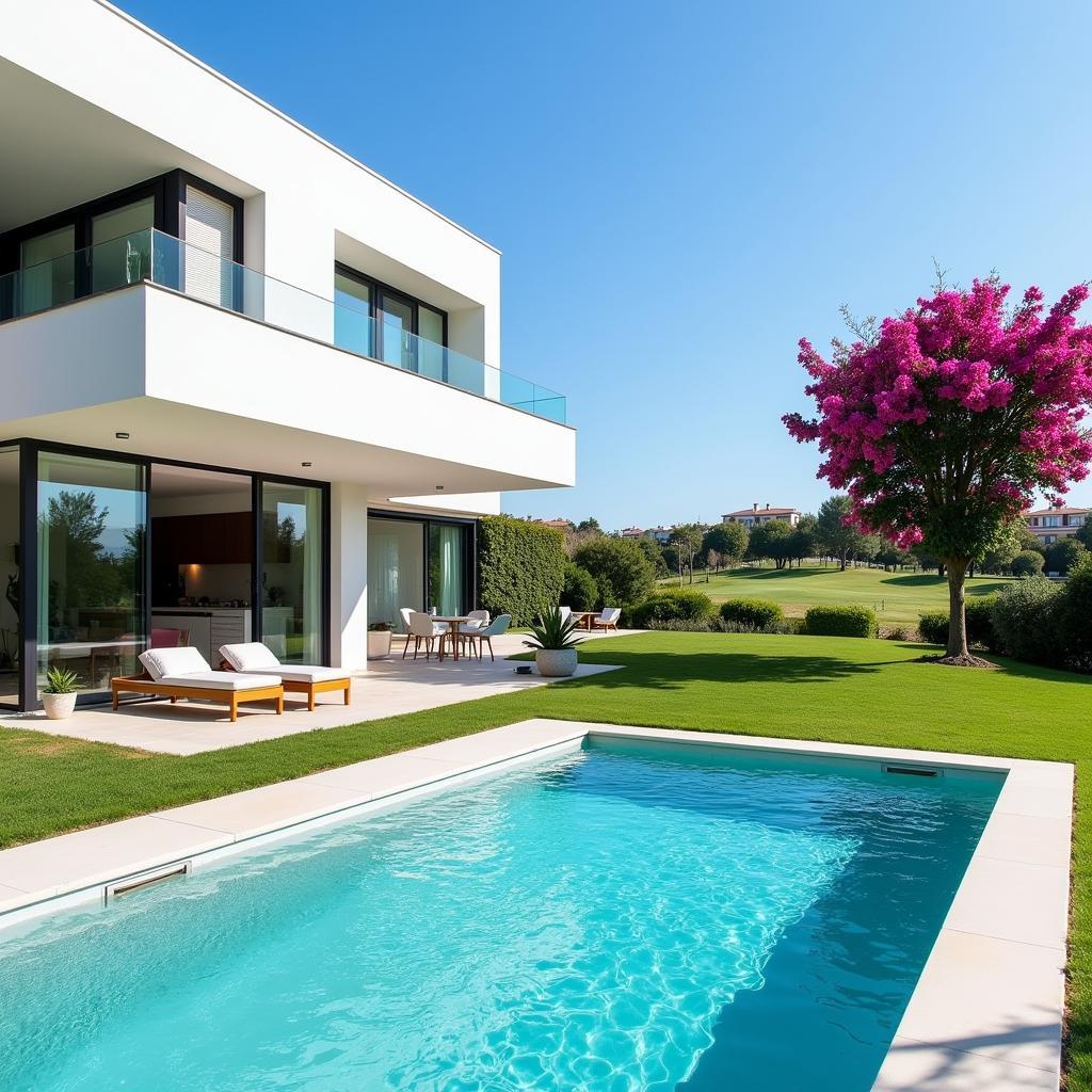 Modern villa exterior with pool in Santa Clara Marbella