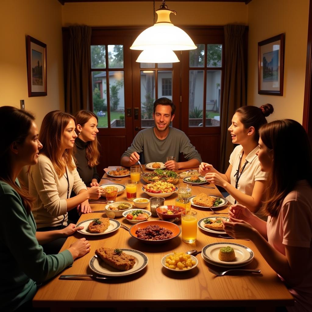 Family dinner at a Santayana home stay