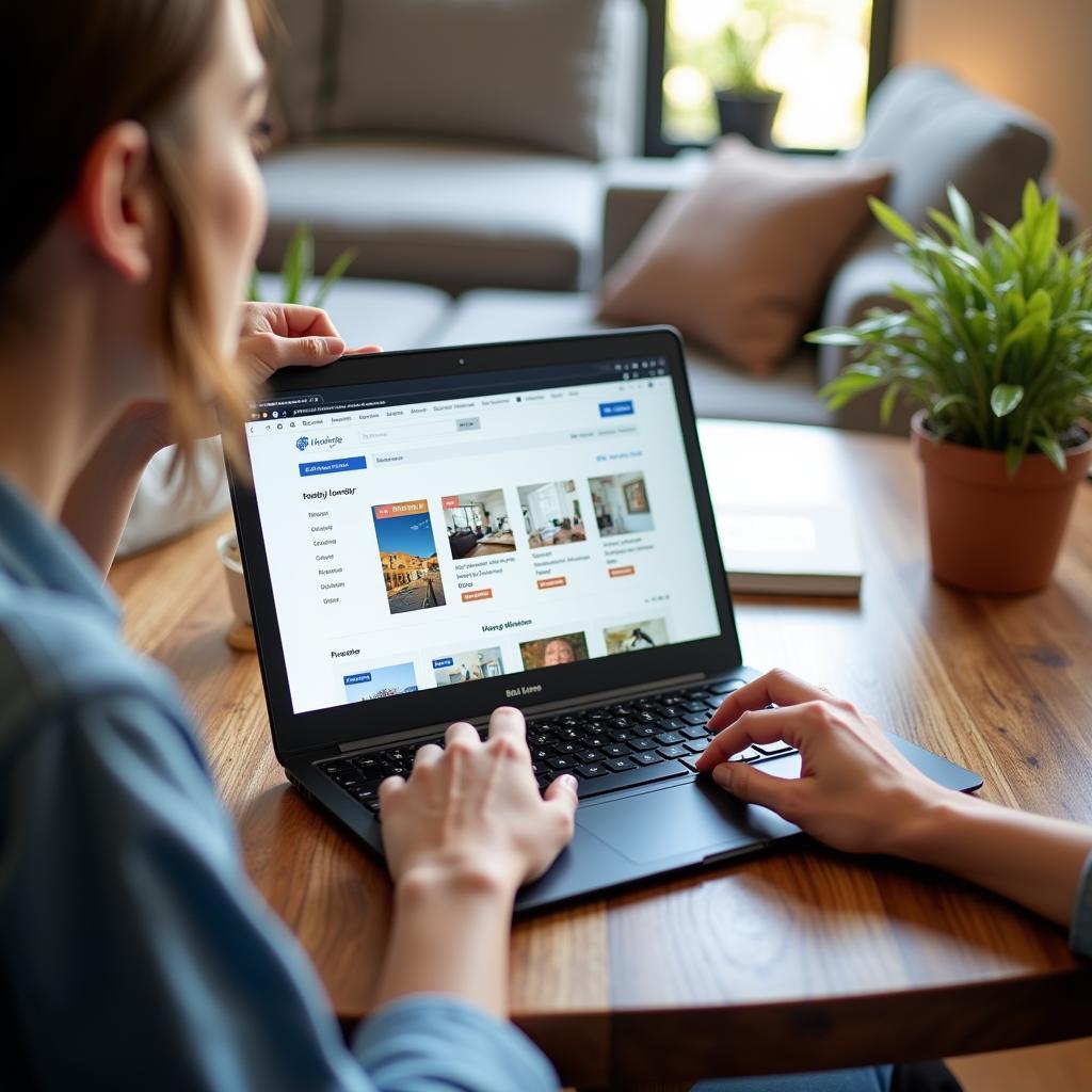 Person using a laptop to browse la tienda home com listings