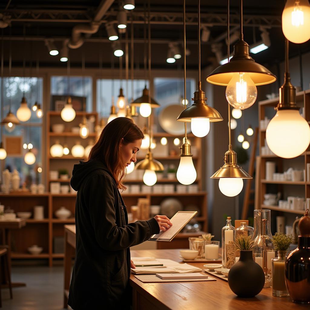 Shopping for lampara led in a Livorno store