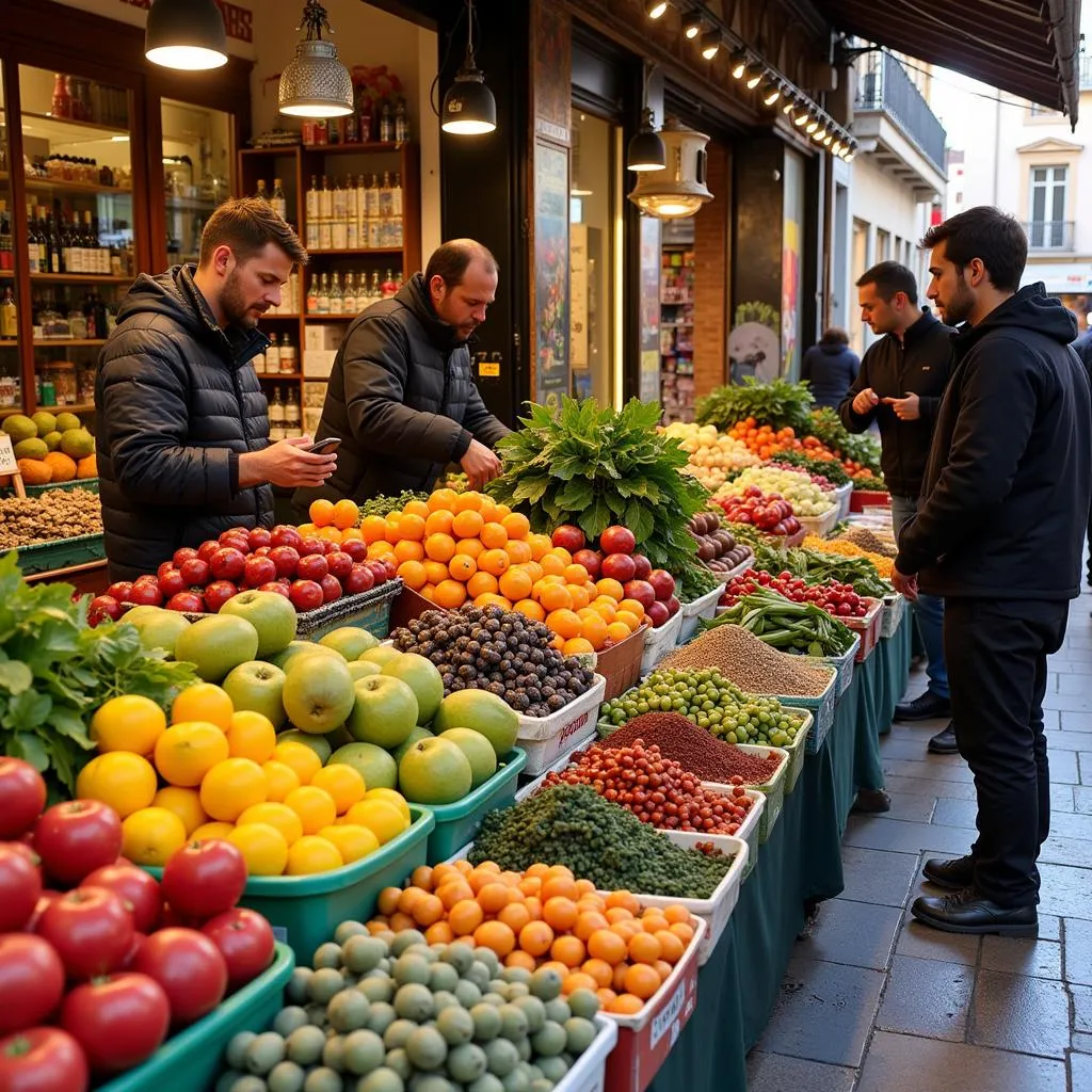 Local produce at a bustling Seville food market