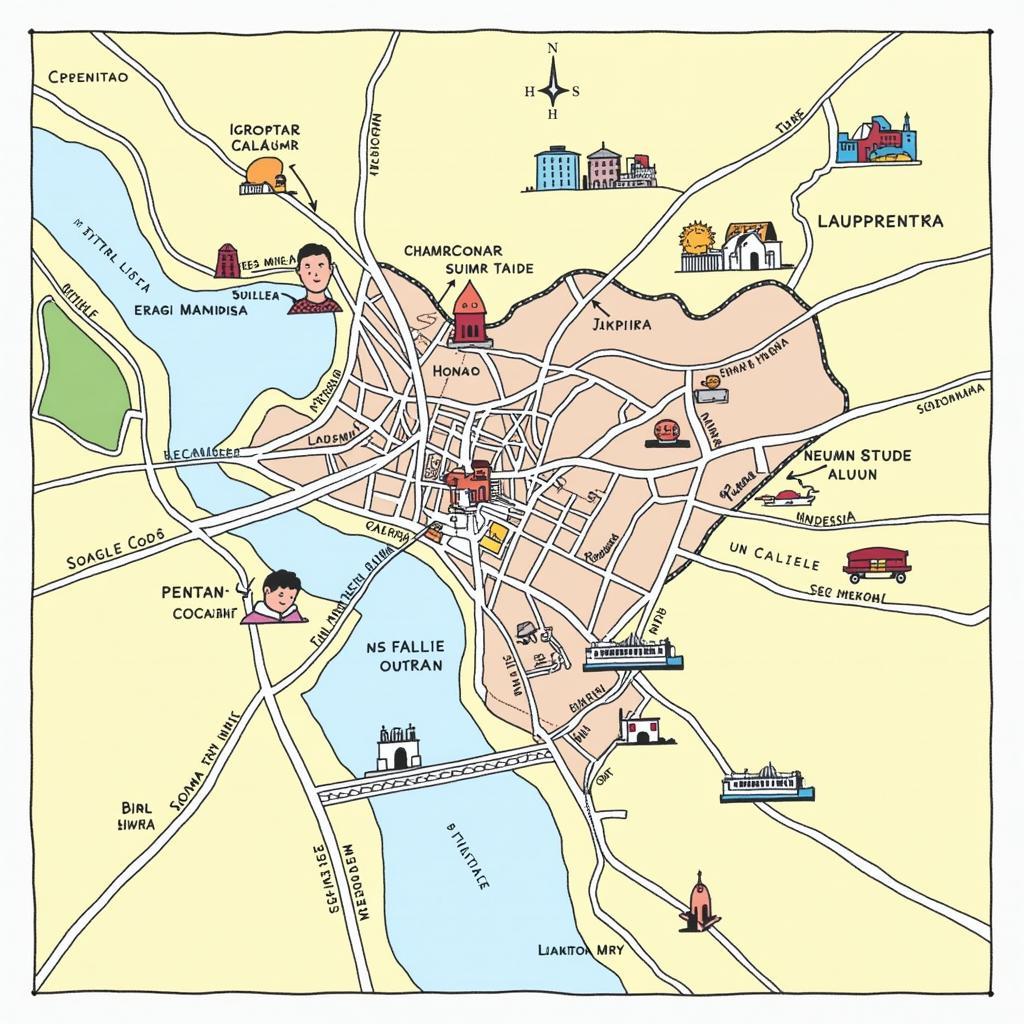 Map highlighting key neighborhoods in Seville