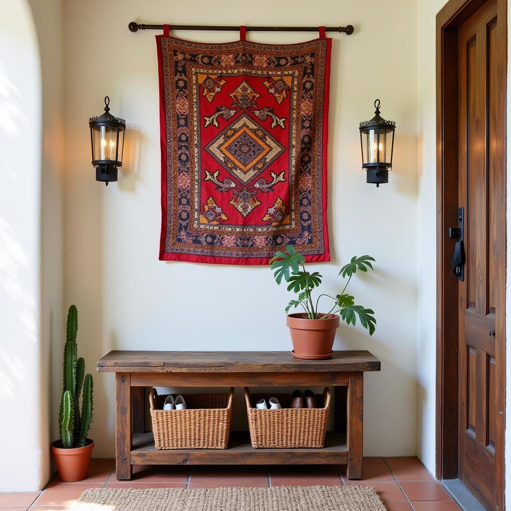 Traditional Spanish Home Entryway with Shoe-Removing Bench