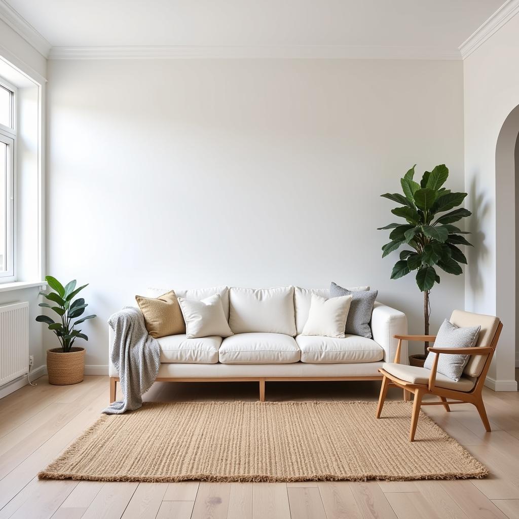 Sisal rug by Zara Home in a minimalist living room