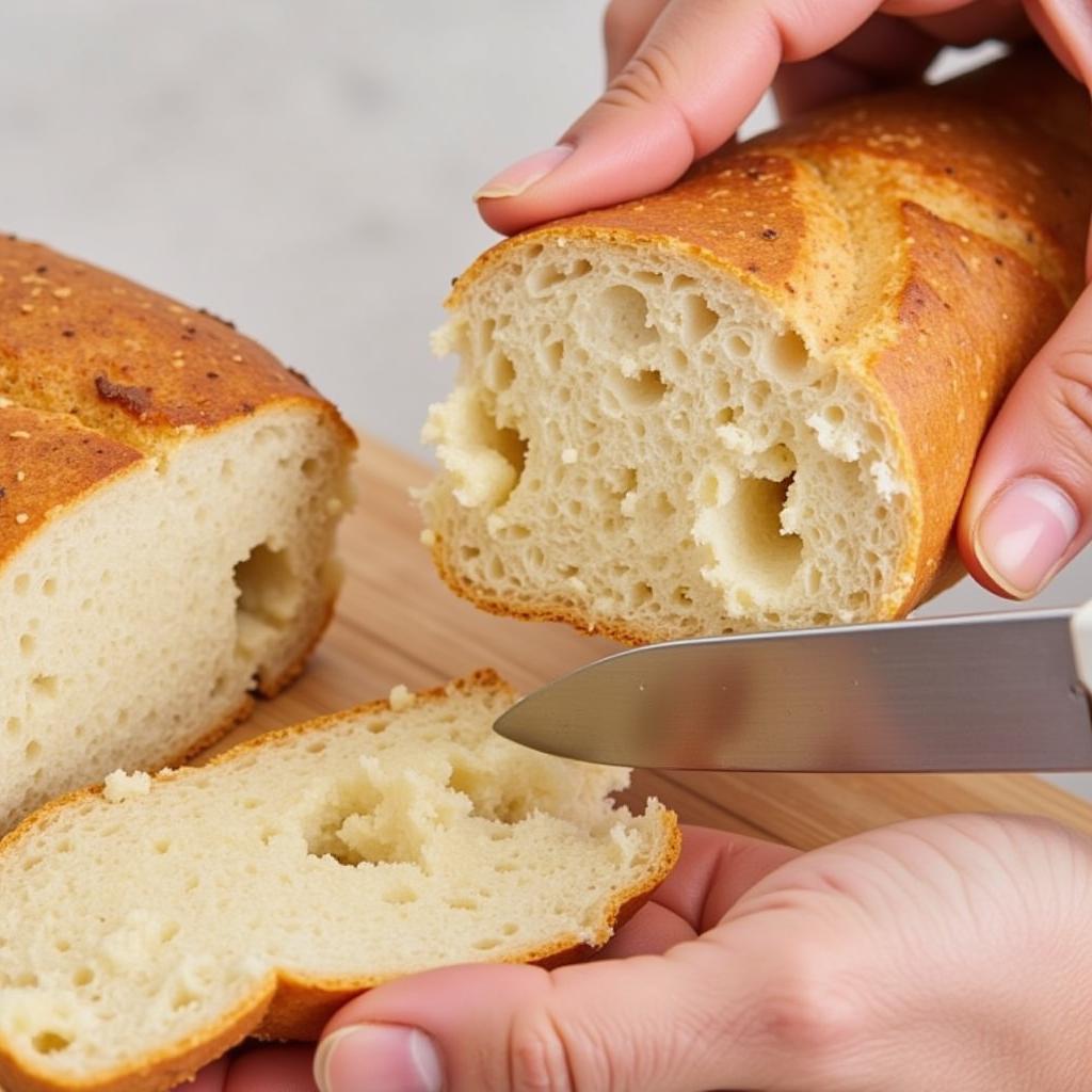 Slicing a Freshly Baked Baguette from the Moulinex Home Baguette