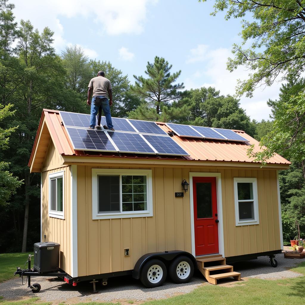 Solar Panel Installation on a Tiny Home Roof