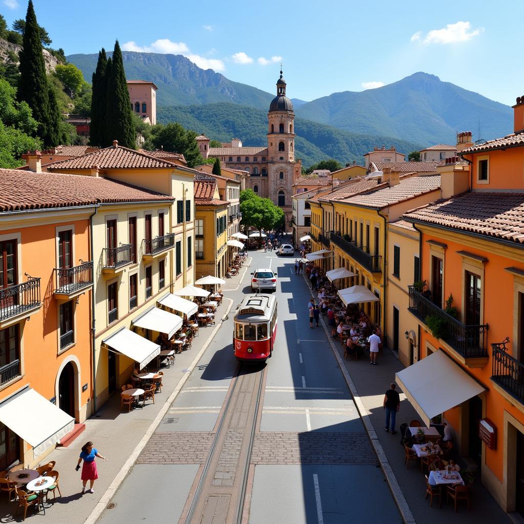 Soller town square with traditional architecture and bustling atmosphere