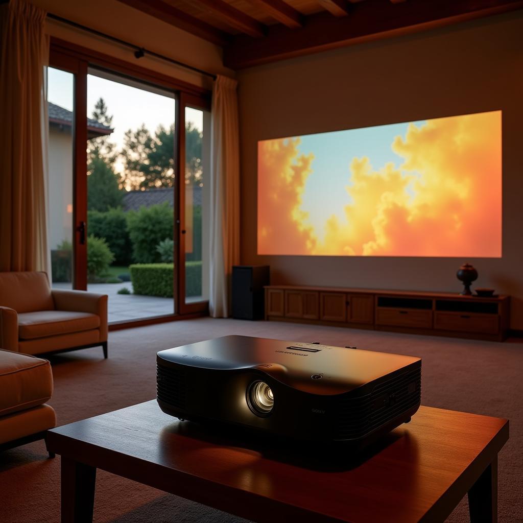 Sony projector set up in a Spanish villa