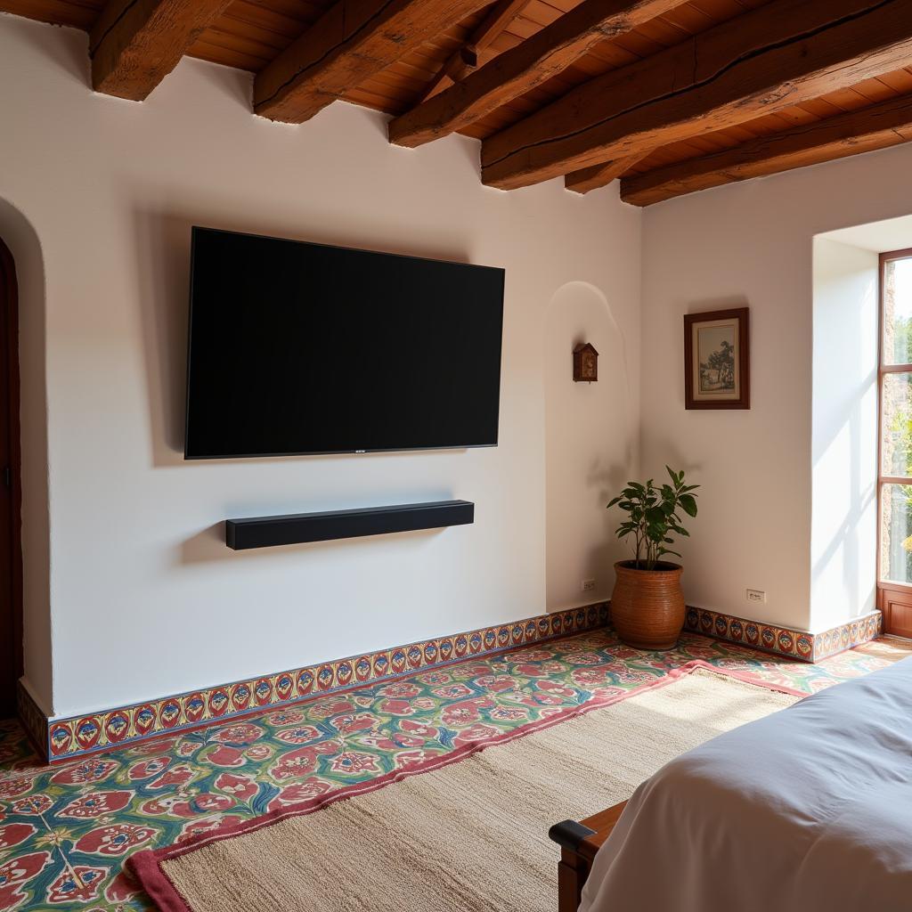 Sleek Sony soundbar complementing Spanish-style decor