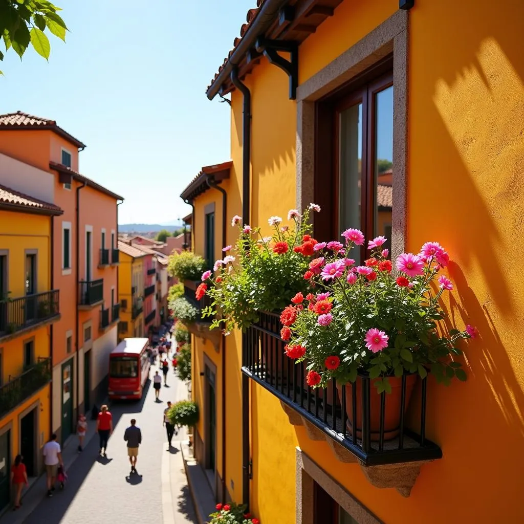 Cozy Spanish apartment balcony overlooking a bustling street