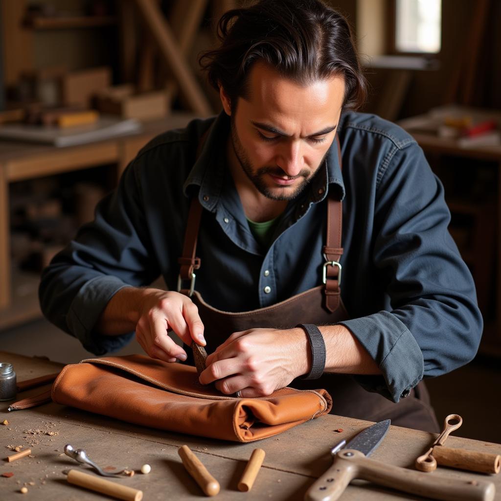 Spanish Artisan Crafting Leather Goods