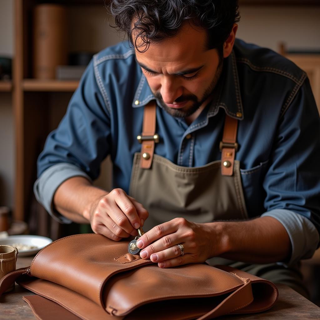 Spanish Artisan Crafting Leather Goods