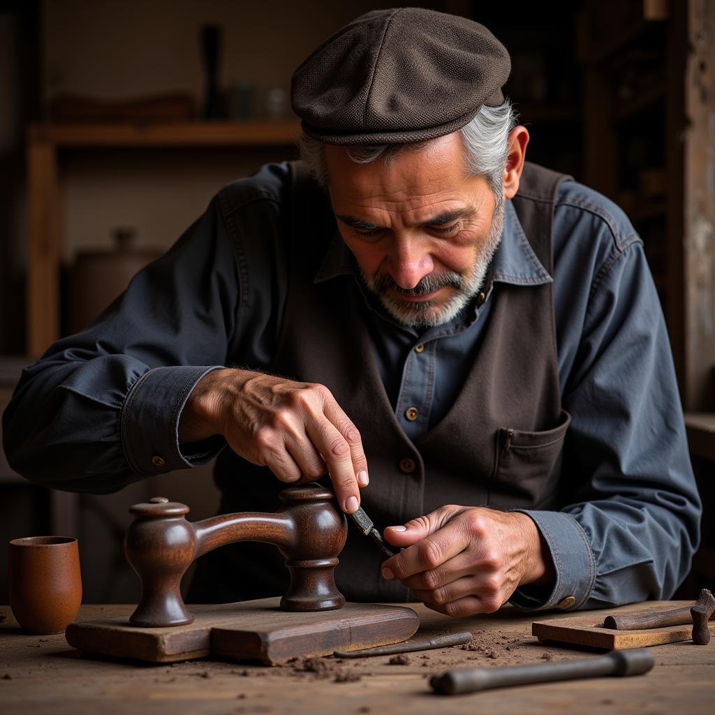 A Spanish artisan creating a handcrafted necklace holder