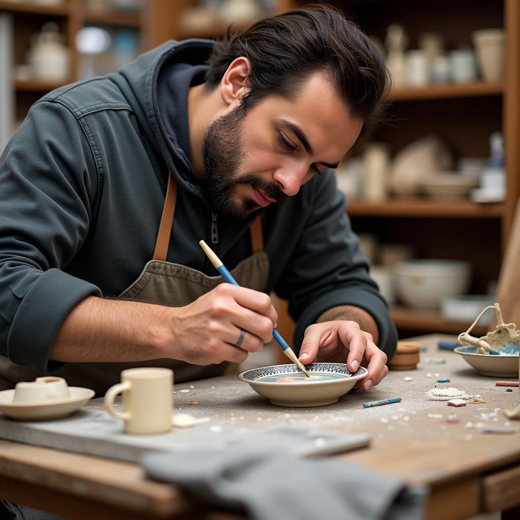 Skilled Spanish Artisan Creating Ceramics in a Workshop