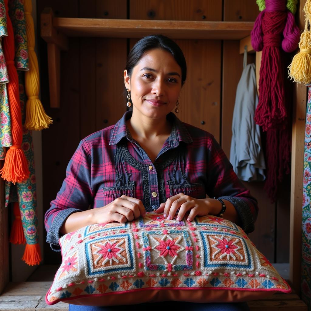 Spanish Artisan Crafting Ethnic Cushions