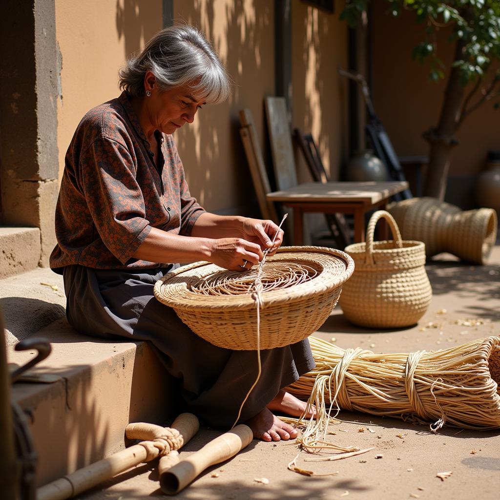 Spanish Artisan Weaving a Cesta