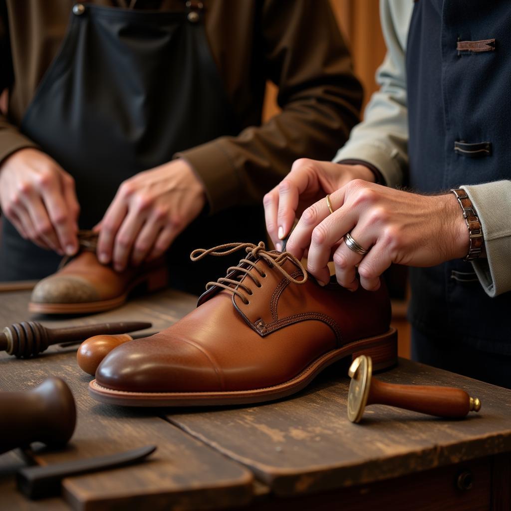 Skilled Spanish Artisans Crafting Leather Shoes