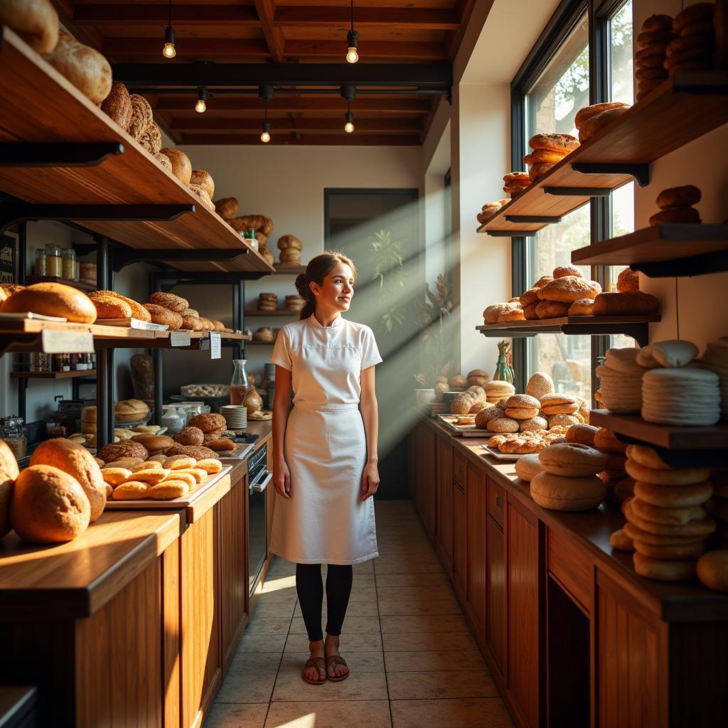 The warm and inviting interior of a traditional Spanish bakery