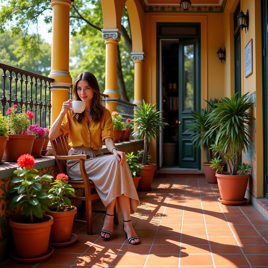 Enjoying Morning Coffee on a Spanish Balcony