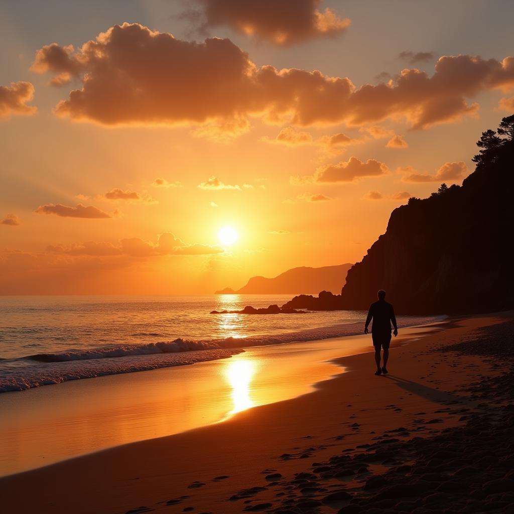 Spectacular sunset over a Spanish beach