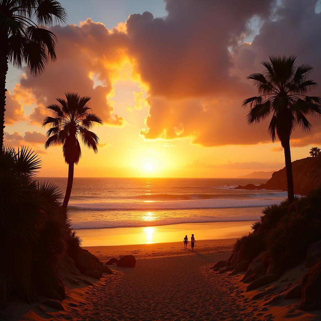 Scenic view of a Spanish beach at sunset