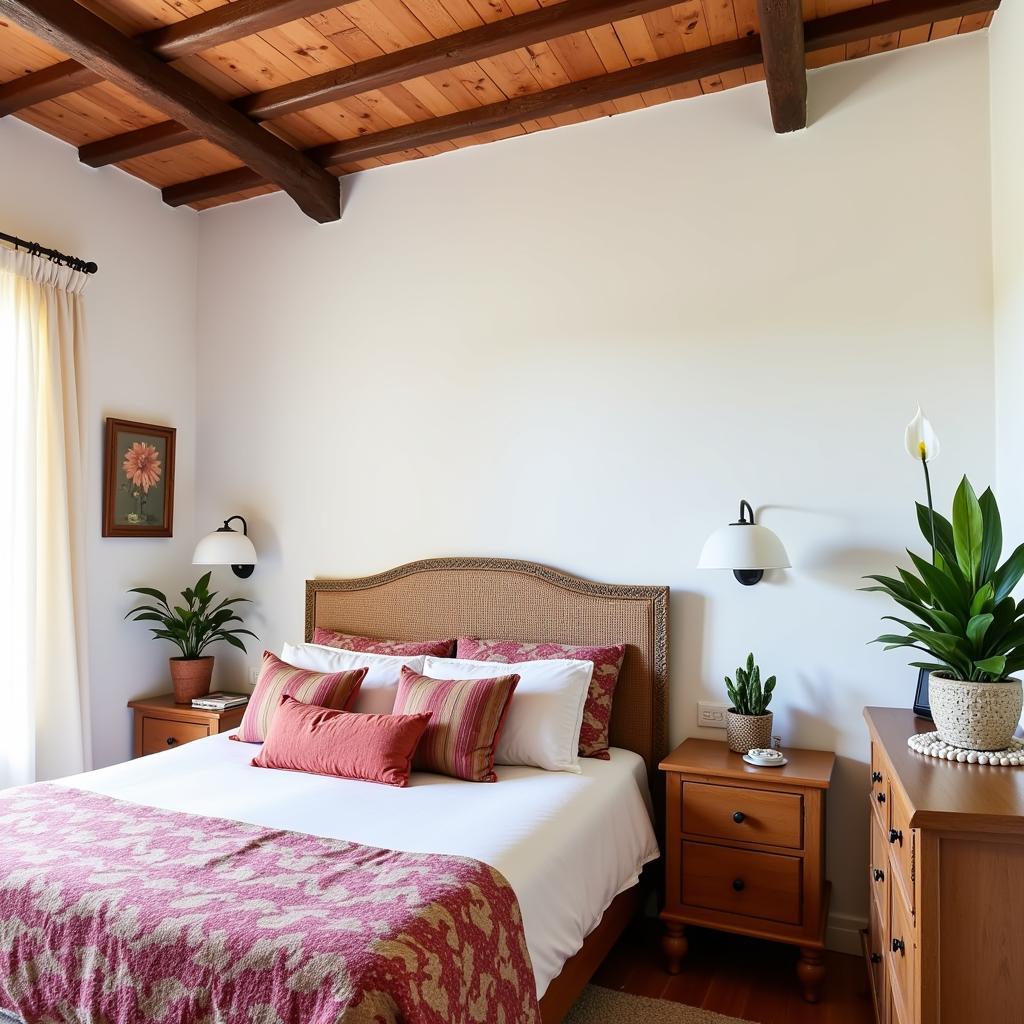 Serene Spanish Bedroom with Artificial Plants