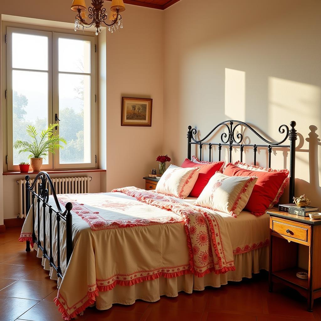 A Spanish bedroom adorned with a Zara Home Colcha Volantes