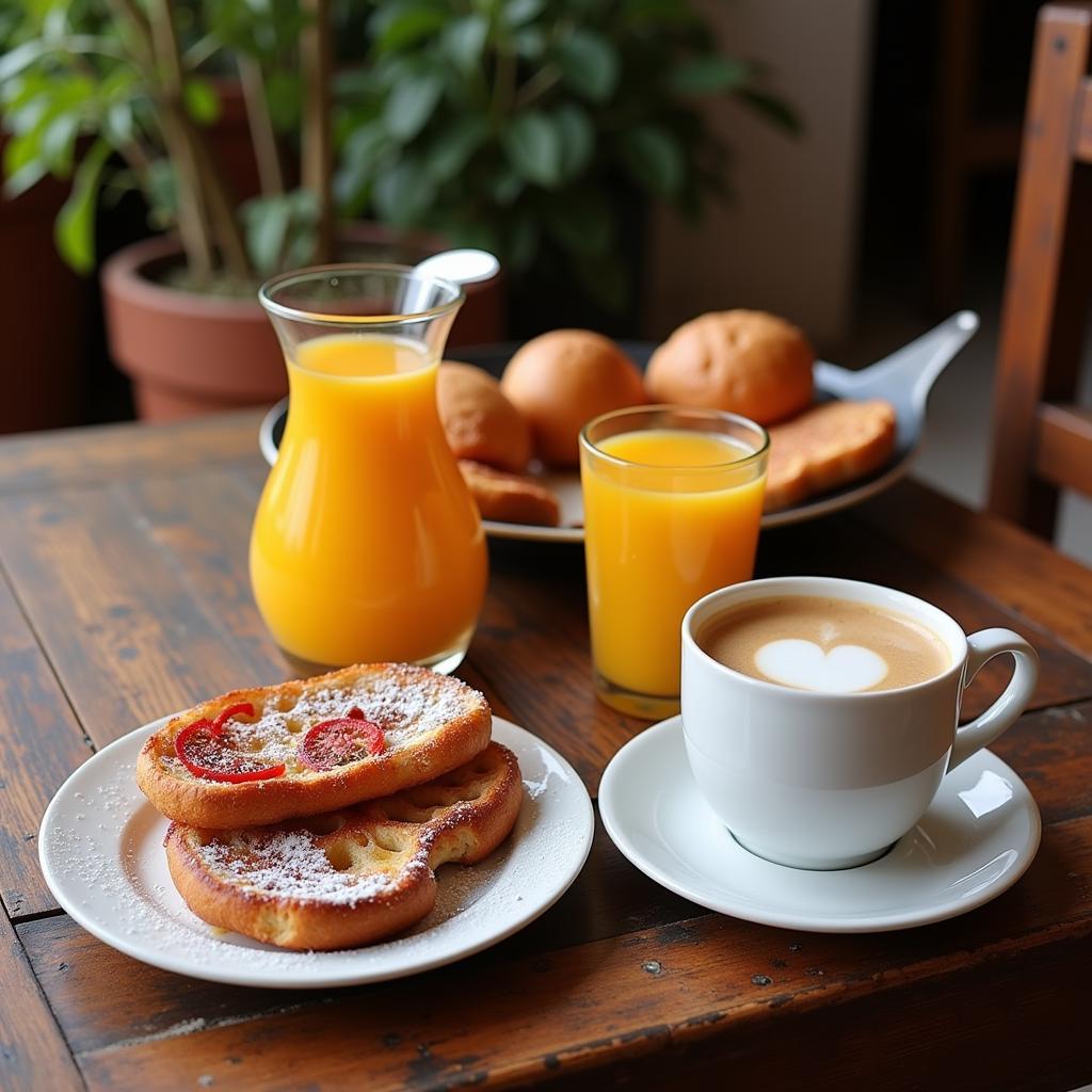 A delicious breakfast spread on a table in a Spanish home