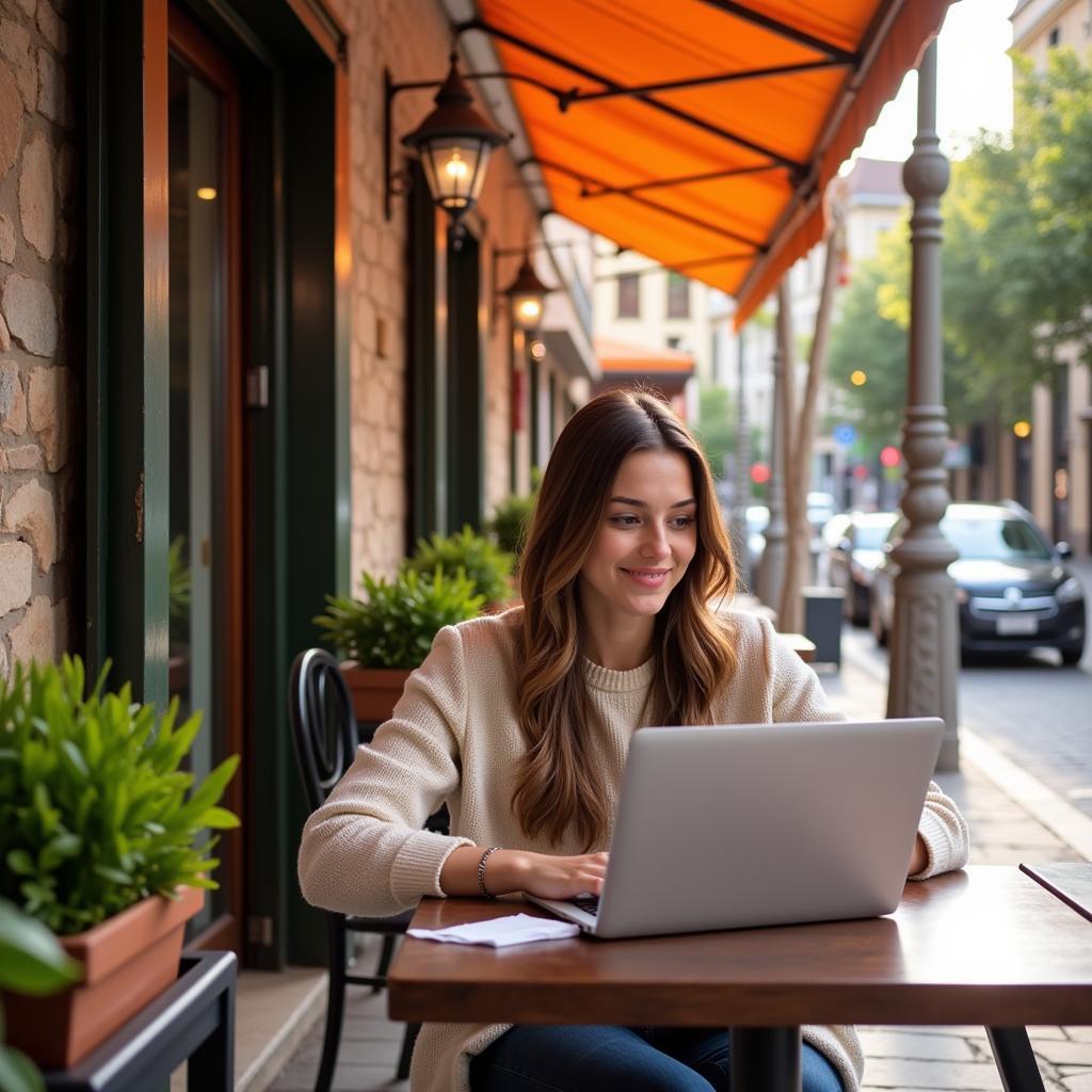 Remote worker in a Spanish cafe