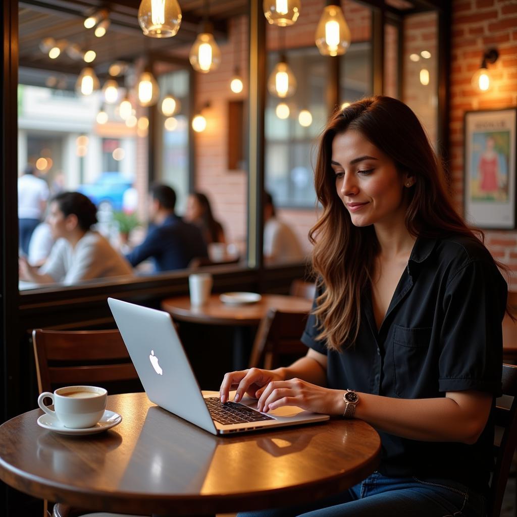 Working remotely from a charming cafe in Spain