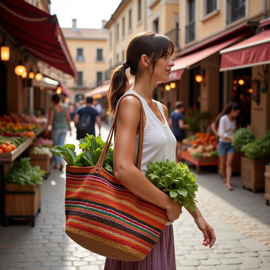 Woman carrying a capazo from Zara Home